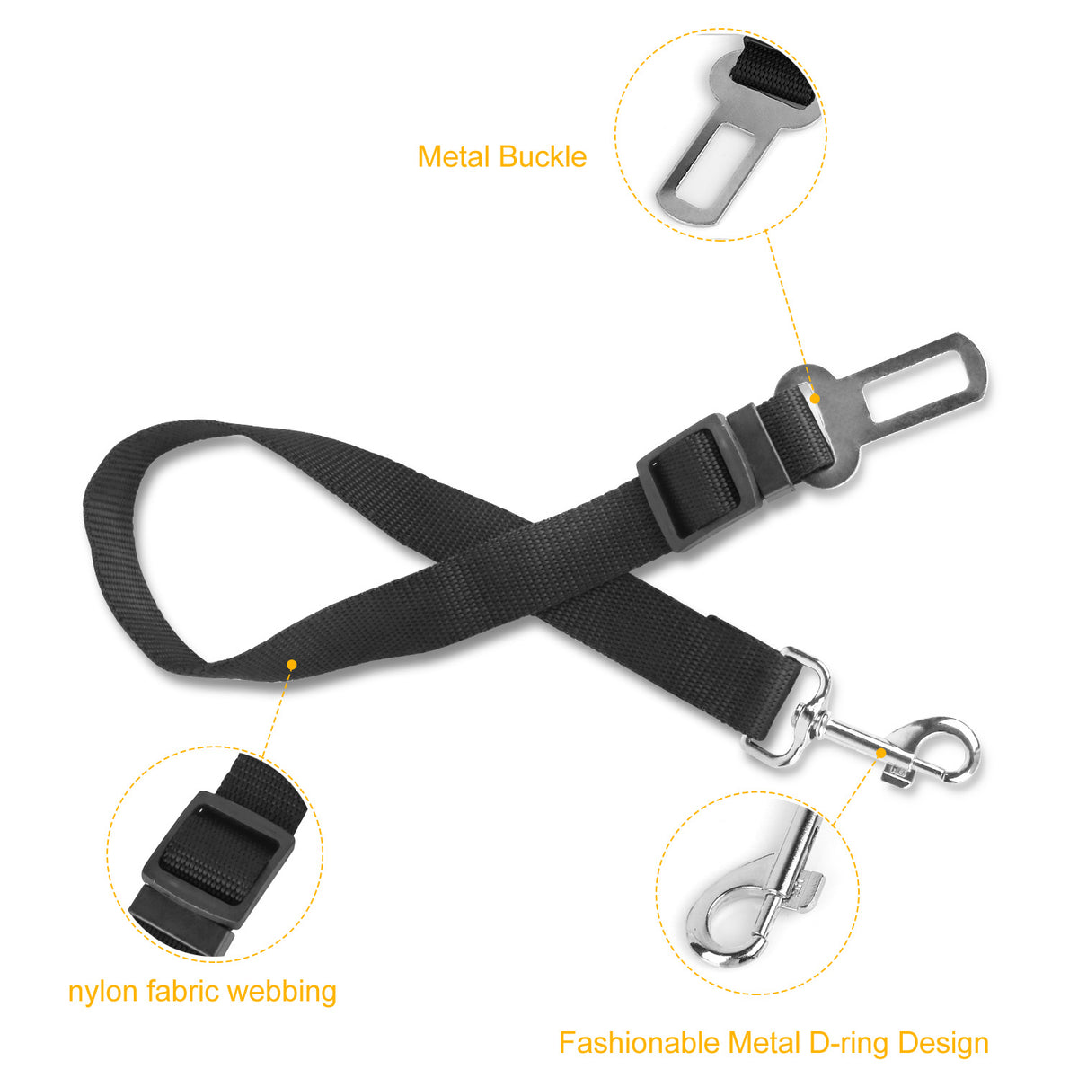 Pawmu 2Pcs Pet Dog Seat Belt Leash Adjustable
