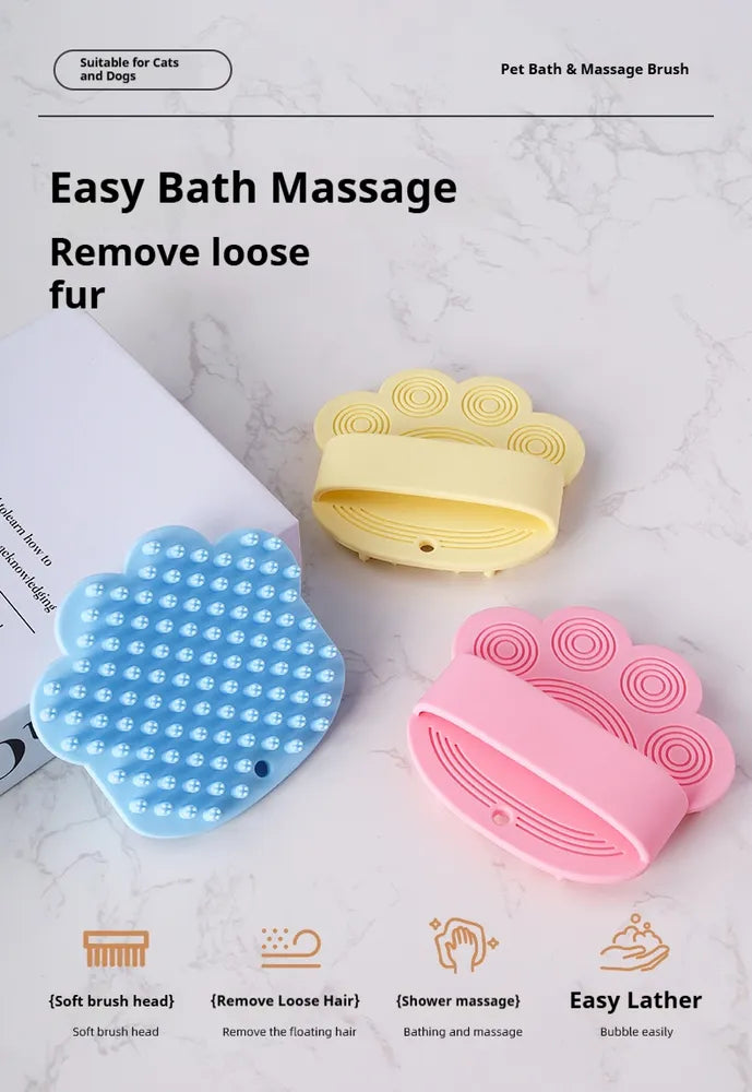 Pawmu Dog Bath Brush,Pet Comb Brush Soothing Massage Rubber Comb,Pet