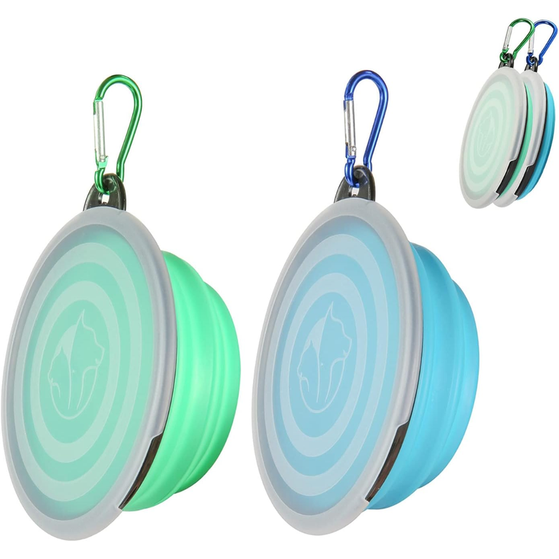 Pawmu Collapsible Bowl With Cover Lids,2 Pack Dog Travel Bowls