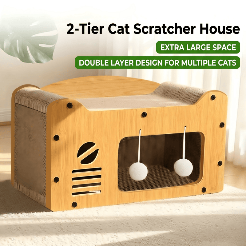 Pawmu Multi-Style Double-Layer Cat Scratcher House, 2-Tier Large