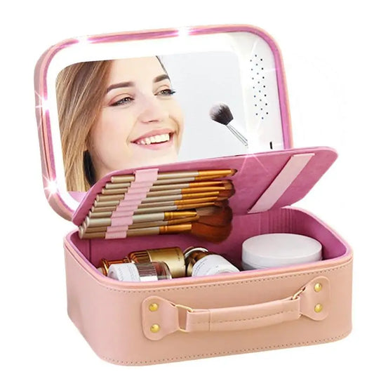 2024 Lighted Cosmetic Case New  With Mirror LED Portable Cosmetic Bag Large-capacity  Waterproof Makeup Storage Box