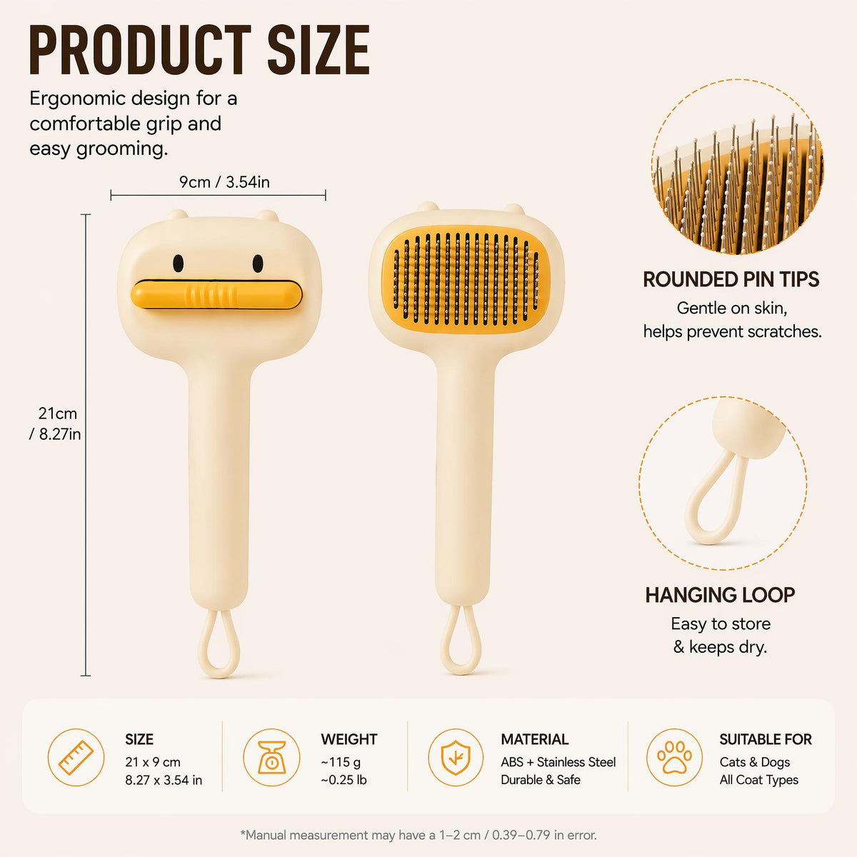 Pawmu Cute Cartoon Bear Self-Cleaning Pet Brush Universal Deshedding