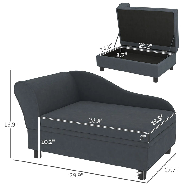Pawmu Pet Sofa Bed Couch With Storage, For Cats And Small Dogs, Dark