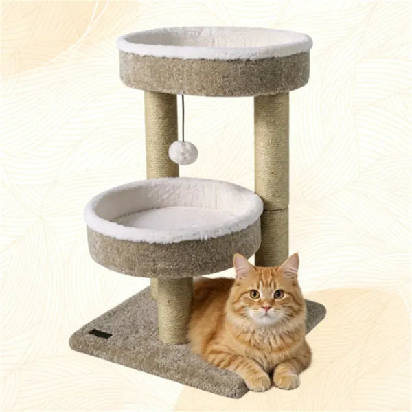 Pawmu 24 Inch Compact Cat Tree With 2 Plush Perches, Jute Rope